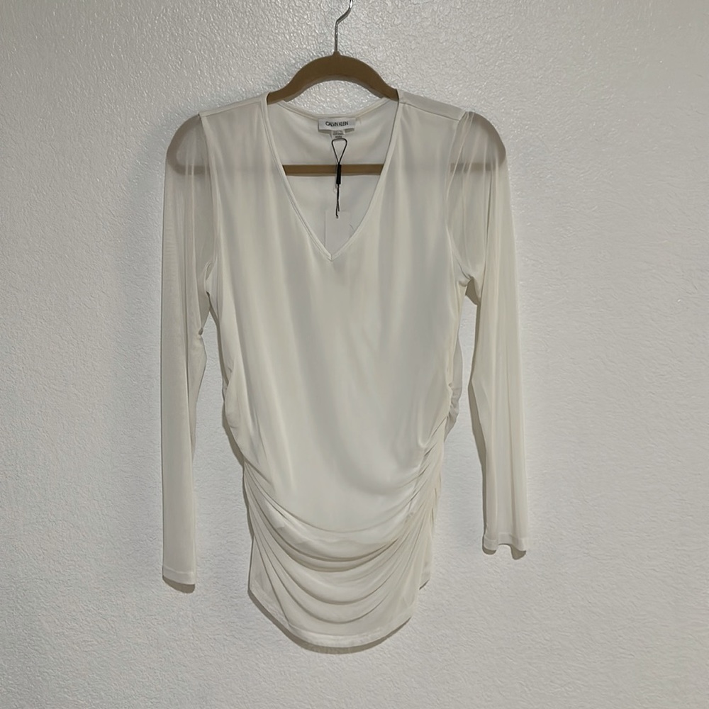 Calvin Klein White Partially Sheer Blouse